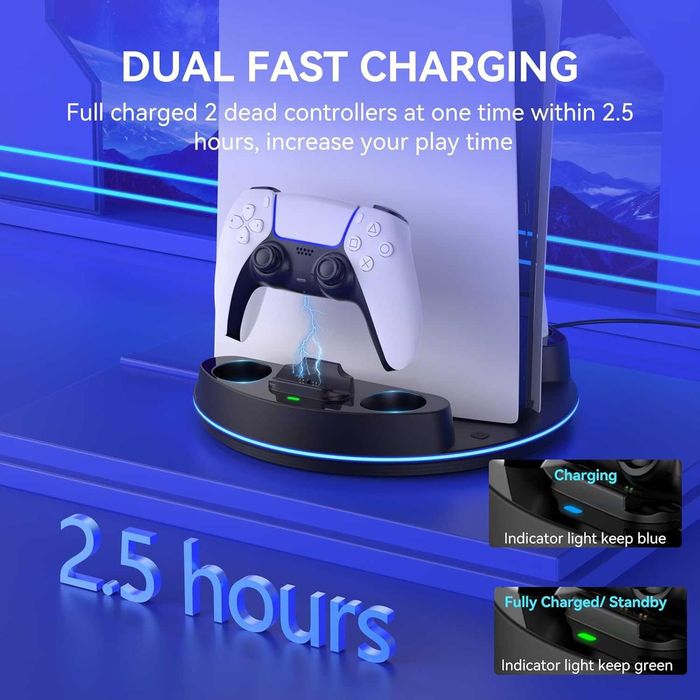 NEWDERY Вертикална стойка за PS5 /PS5 Slim/PS 5 Pro, RGB светлина