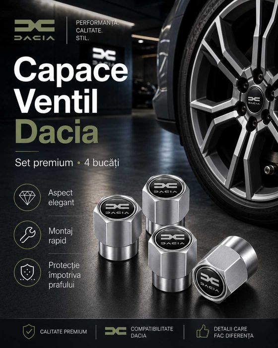 Set 4 capacele argintii valva / ventil roata Dacia