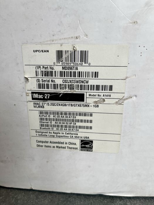 iMac Late 2012 i5 3.2 GHz GTX 675MX 1GB 27 inch