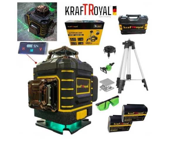 4D Лазерен нивелир KRAFTROYAL, 16 линии, зелен лазер, самонивелиращ се
