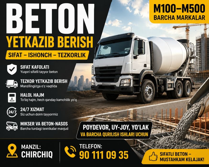 Beton - tezkor yetkazib berish