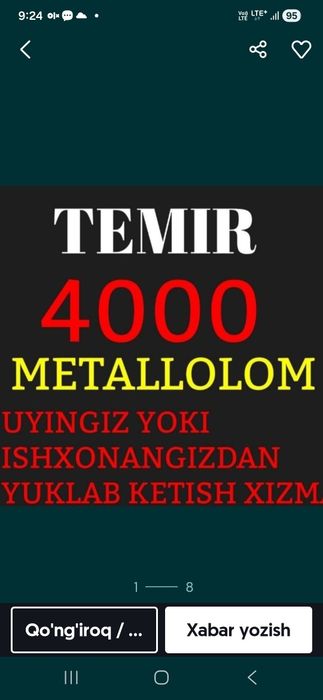Metallom Olamiz 24/7 Pererabotka metalalom olib ketamiz
