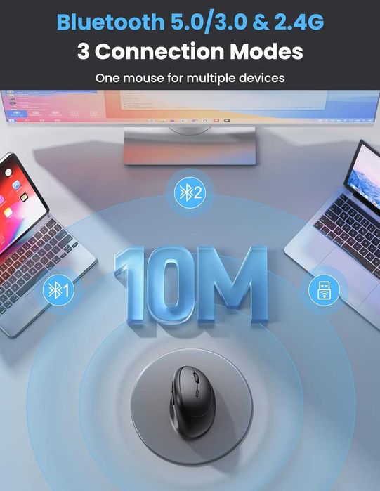 TECKNET Bluetooth и 2.4GHz-безжична ергономична оптична компютърна мишка