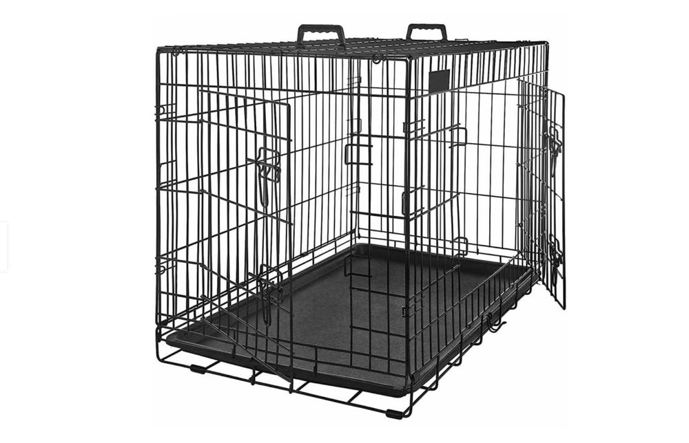 Cusca pentru animale, 2 usi, Pliabil, XL, Negru, 91 x 64 x 58 cm