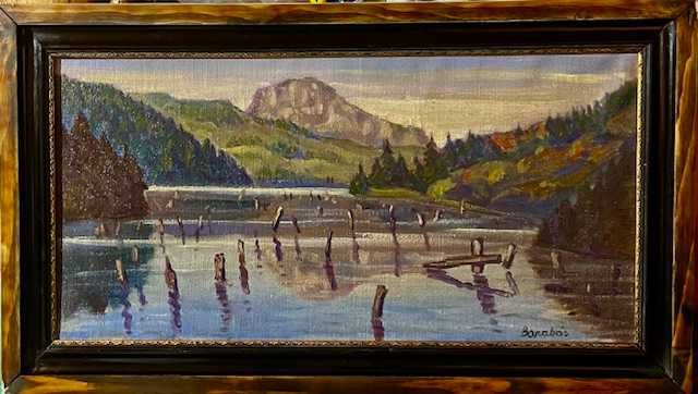 "LACUL ROȘU”-Tablou VECHI, AUTENTIC ulei/pz BARABÁS Márton (1893-1974)