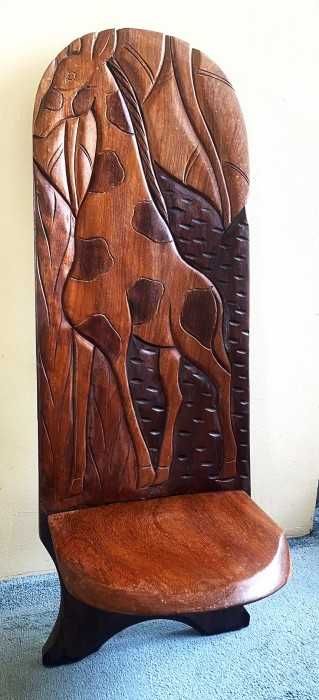 Superb scaun african-lemn exotic-gravura in relief-girafa-Franta
