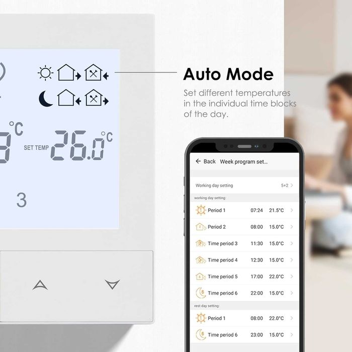 Termostat Beok TDS72-WIFI-WPB / TDS75-WIFI-WP boiler gaz,centrala termica,incalzire pardoseala apa si electric 3A 16A Tuya Wifi,Smart Alexa Google