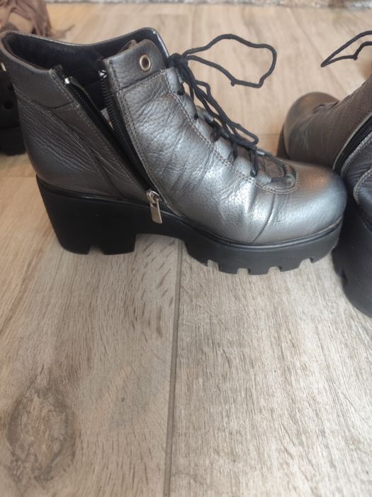 Botine casual piele culoare argintiu mărimea 36