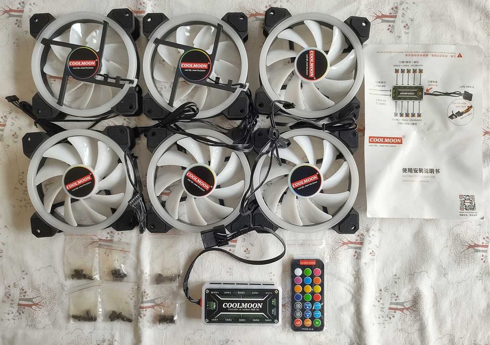 Set ventilatoare PC LED RGB 6 bucati de 120mm cu Telecomanda