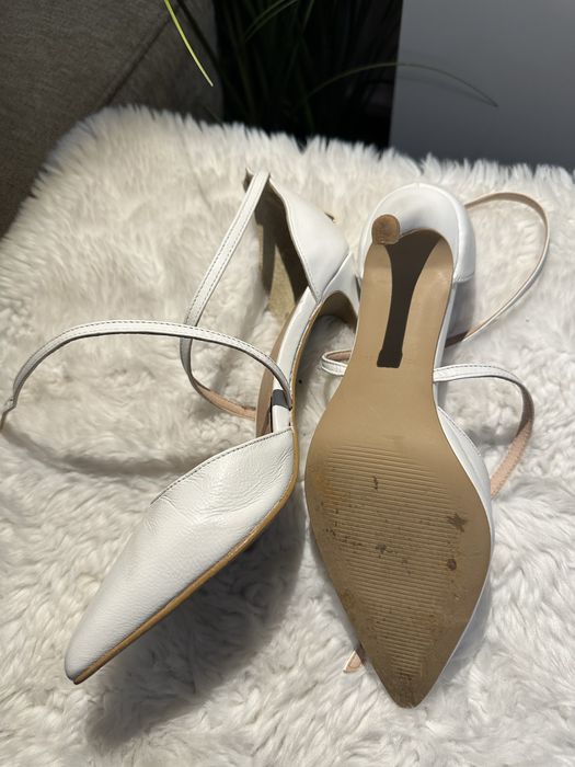 Pantofi stiletto piele naturala alba marimea 37 Anna Field