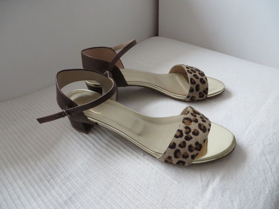 Нови испански сандали естествена кожа, 40, кафяво-злато-леопард