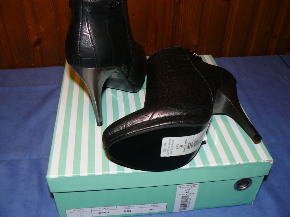 Ghete Dama Cu Toc Inalt "AXEL" CROCO BOOT Black,Nr.39,Piele Eco