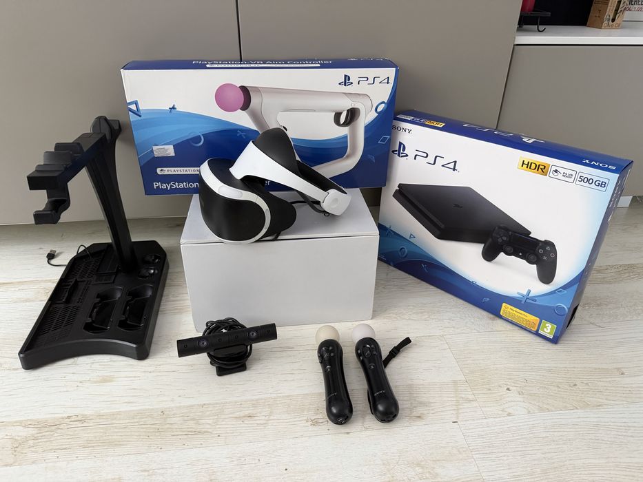 PS4 конзола Sony PlayStation 4 slim 500GB VR Комплект: VR очила+ Aim controller+ 2 move controller + camera + 21 игри