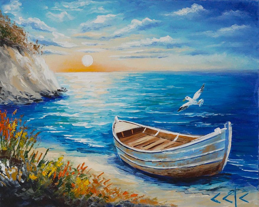 "Морски отдих" Картина 40х50см, Маслена живопис с шпакла