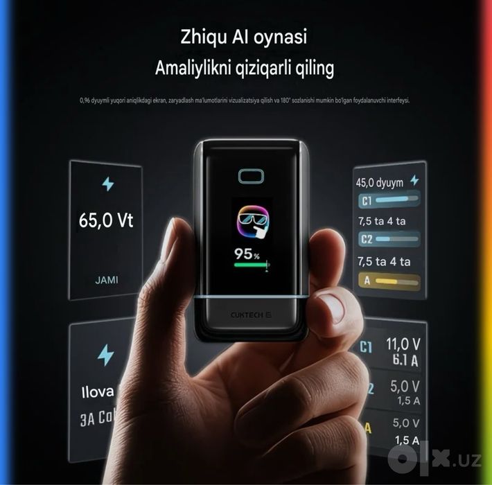 Cuktech 6 GaN Charger Ultra 100W Smart ekranli premium zaryadka