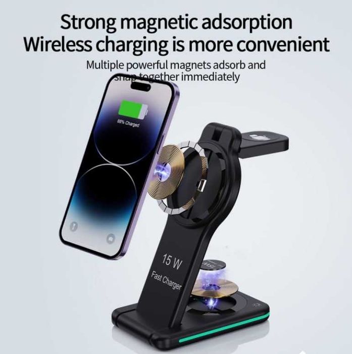Incarcator Wireless Pliabil Telefon si Ceas Fast Charge 5in1 15w