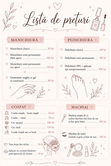 Ofer servicii de manichiura, pedichiura, coafat simplu, si machiaj