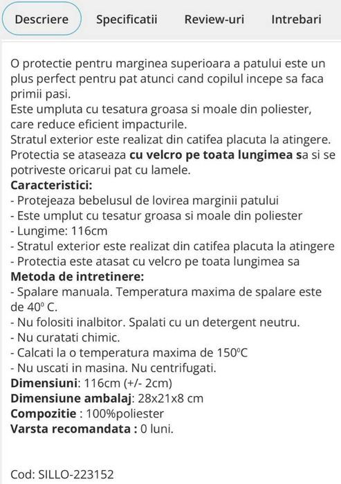 Doua protectii universale de pat copii, Sensillo, 116cm, poliester