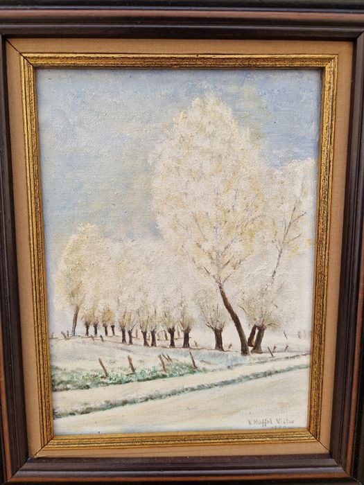 Много добра антикварна френска картина масло върху платно