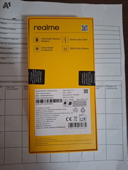 НОВ Смартфон Realme Note 70T 4GB RAM 128GB Черен-възможен коментар на цената