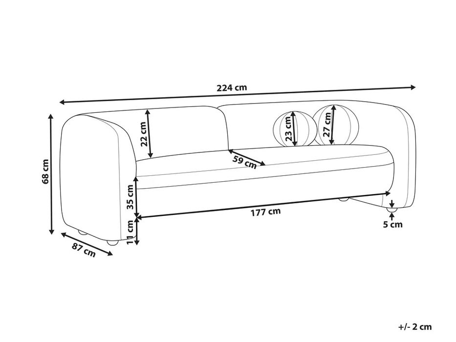 NOU Canapea catifea 3 locuri "LEIREN", alb murdar