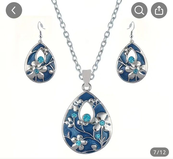 Елегантен Комплект Бижута: Обеци и Колие от Цинкова Сплав с Синьо-Лила