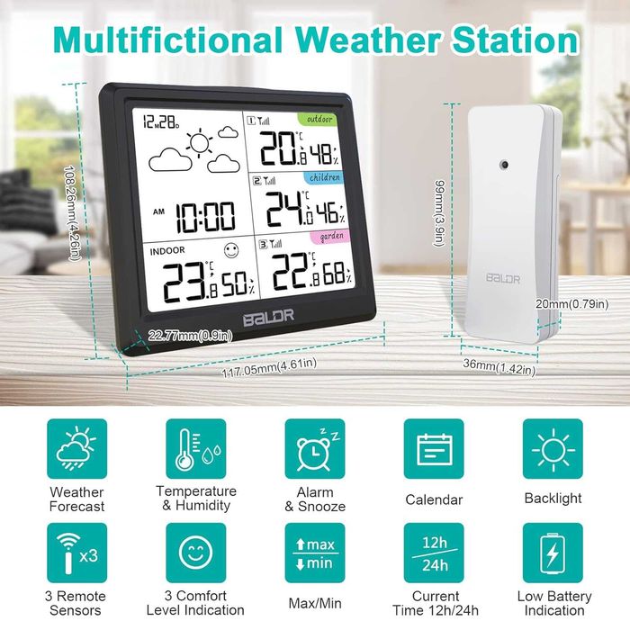 LEVIPE Метеорологична станция – Голям тъчскрийн, 3 външни сензора