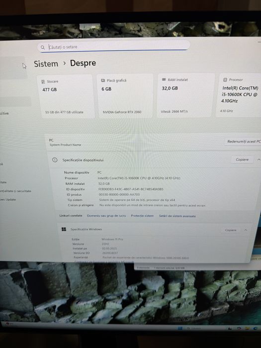 Sistem Desktop PC Gaming i5 10k gen 32g 512g nvme RTX2060 6g