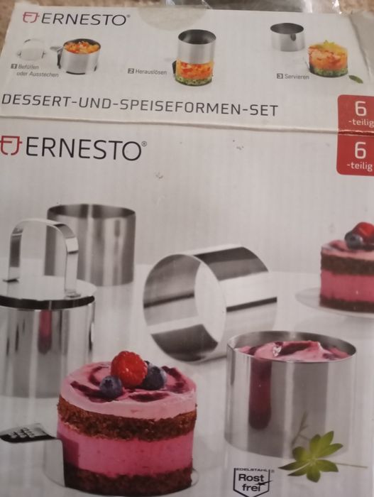 Set inox nou 4 forme cu presă si paletă pt prăjituri sau aperitive