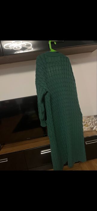 Cardigan femei , cu mâneci lăsate , culoare verde , buzunare , mărimea