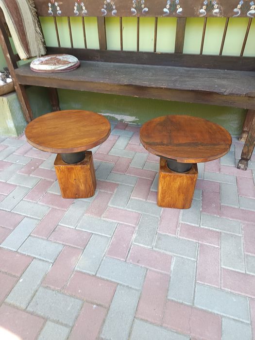 Noptiere și Măsuță cafea blat trunchi larice