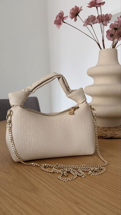 Чанта Mango бежова с къса и дълга дръжка