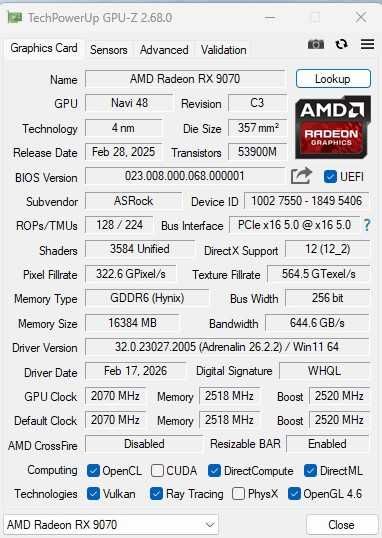 Placa video ASRock Radeon RX 9070 Challenger 16GB GDDR6 256-bit.