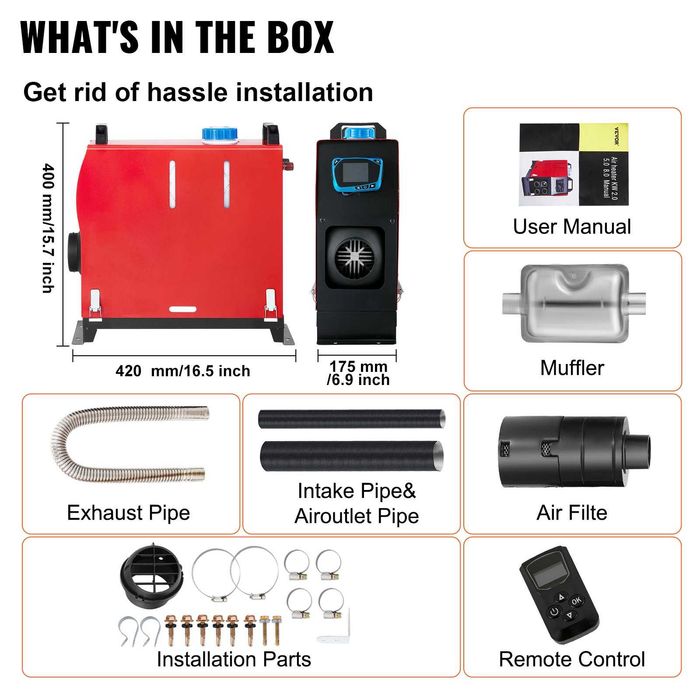 Суха дизелова печка 12V 5KW с LCD дисплей и шумозаглушител