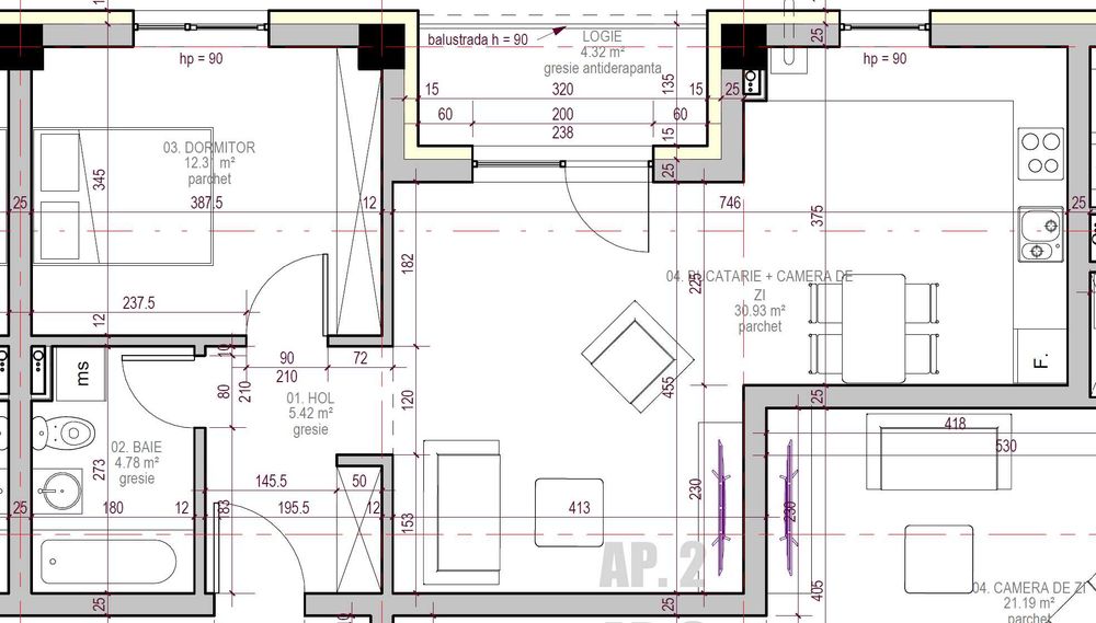 Apartament 2 camere, Bloc Nou, Zona Stadion, 53 MP + Balcon