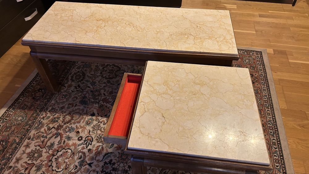 Set masa vintage de cafea mare + mica cu blat din marmura