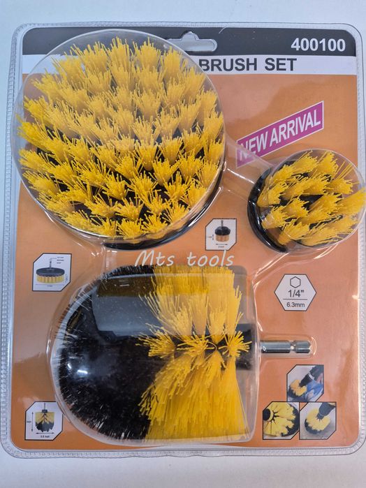 Set 3 perii / 4 perii de curatat cu adaptor pentru bormasina Detailing