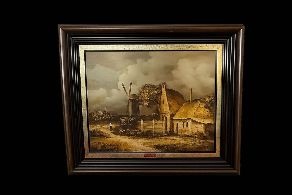 Живописна селска сцена с вятърна мелница