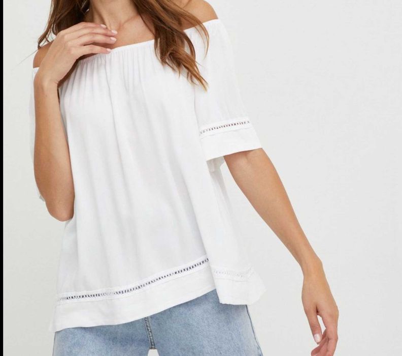 Top/bluza fara umeri, alb, bumbac+vascoza, S/M/