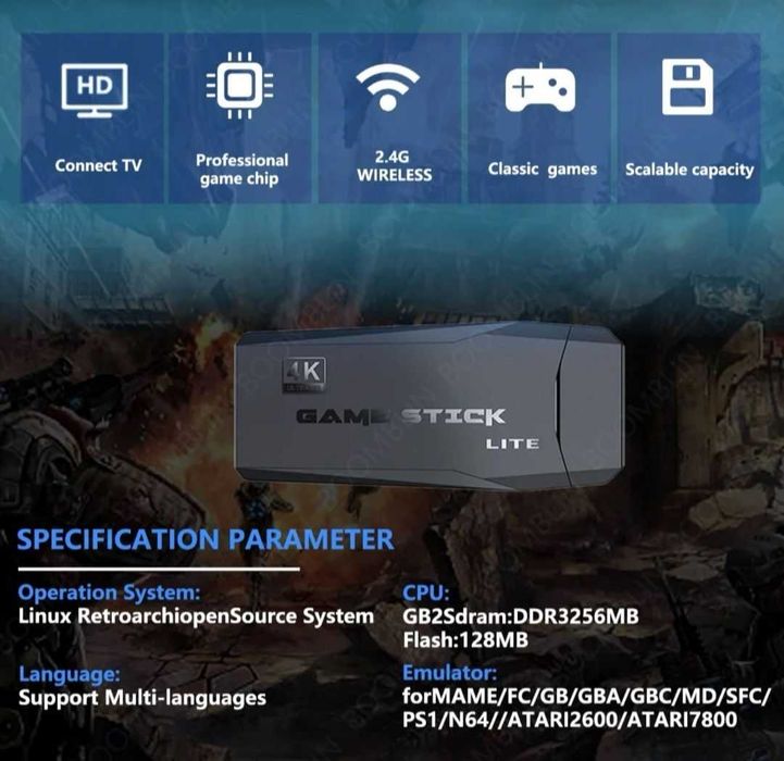 ПРОМОЦИЯ!!! Игрова конзола във флашка с 2 безжични джойстика