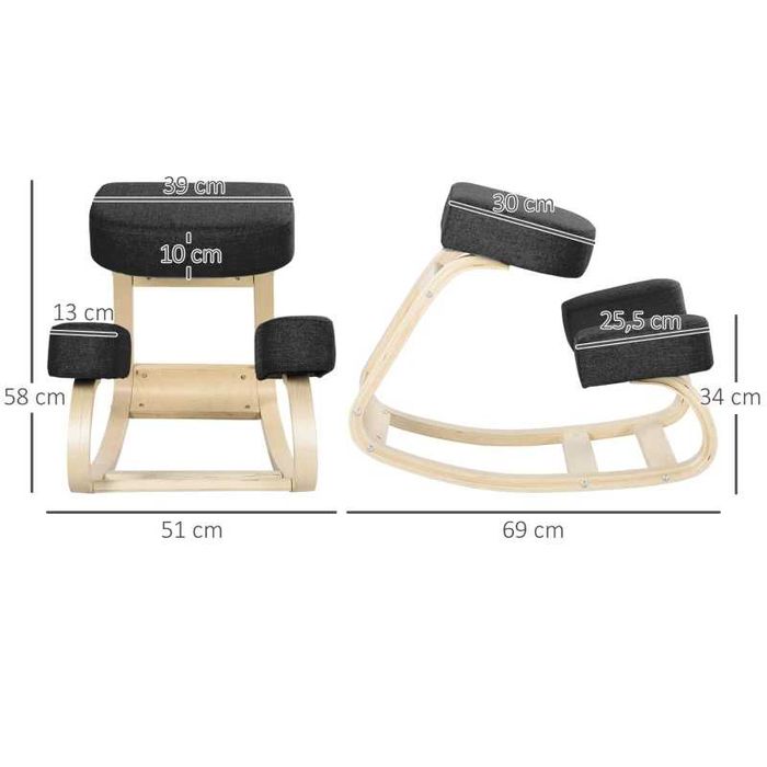 Табуретка за коленичене Vinsetto, ергономична, брезова дървесина