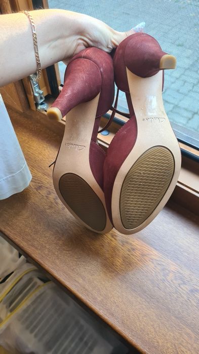 Pantofi Clarks toc 39 rosii caramiziu piele naturala
