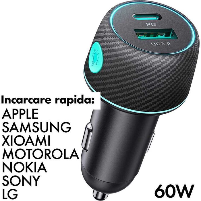 Incarcator auto fast quick charge premium iPhone Samsung Oppo Honor LG