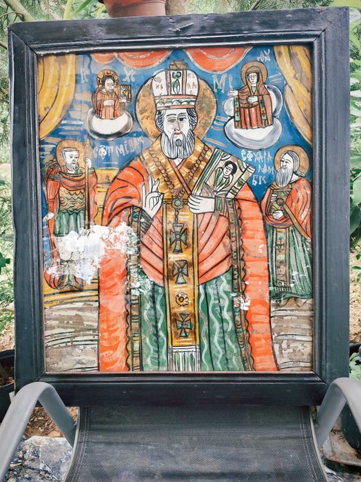 Icoană veche pe glaja (sticlă), secolul XIX, 61x51 cm, Școala Șcheii Brașovului / Țara Oltului