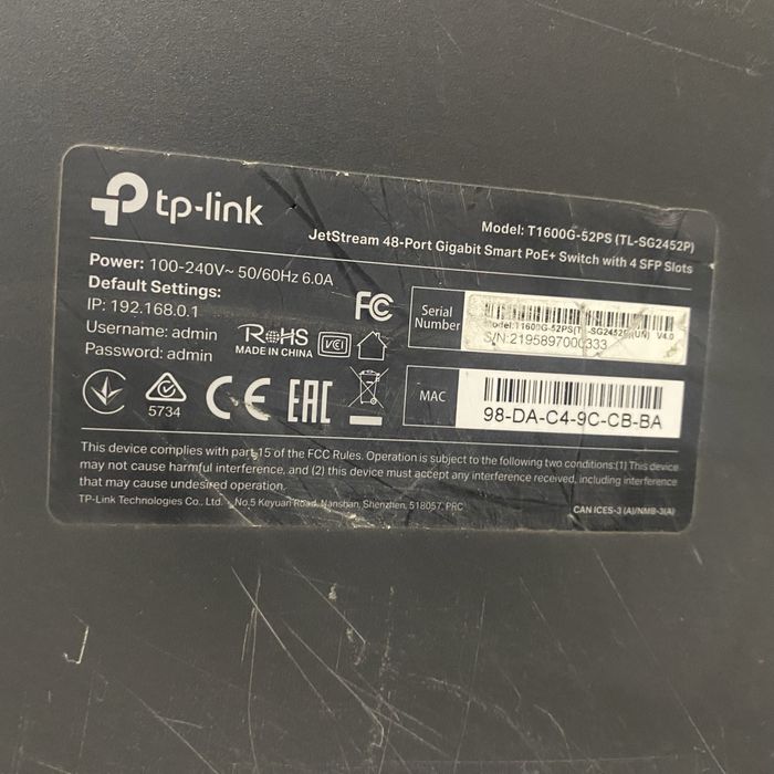 tp-link Model: T1600G-52PS (TL-SG2452P)