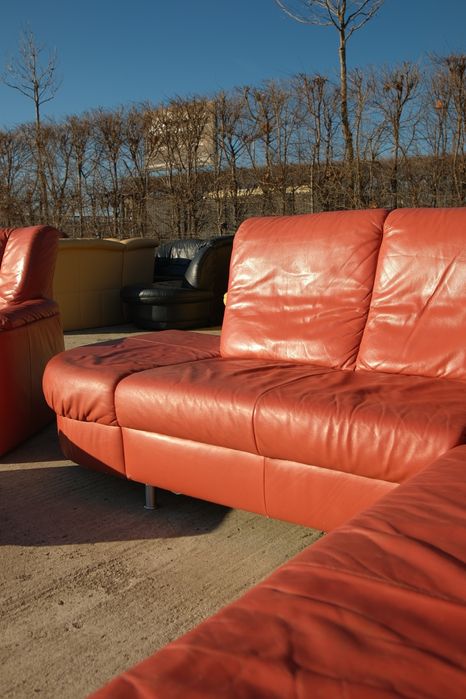 Set premium HIMOLA ~ Canapea + fotoliu + taburet | Maro elegant