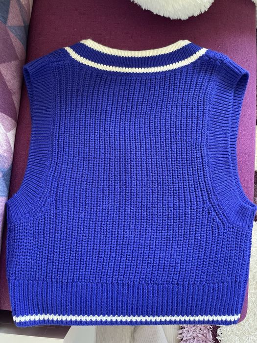 Син плетен потник XXS