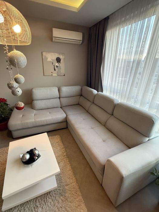 Сив текстилен ъглов  диван