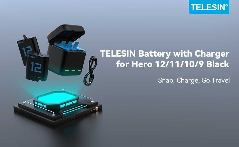 Зарядно с две батерии за GoPro Hero 12 / 11 / 10 / 9 от TELESIN