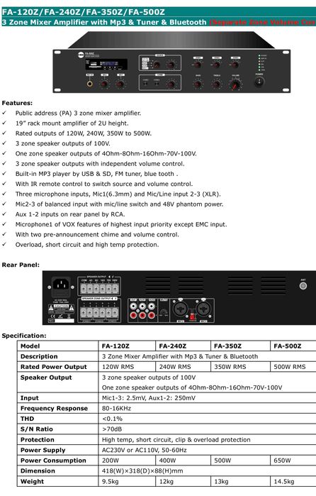 CMX FA 500Z - 3 зонов усилвател, 500W RMS